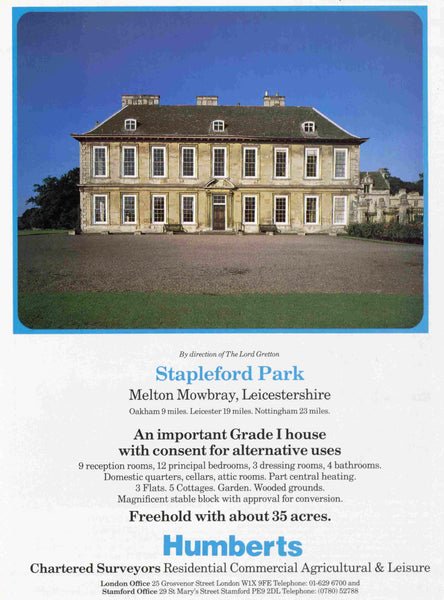 1985 advert selling Stapleford house and park
