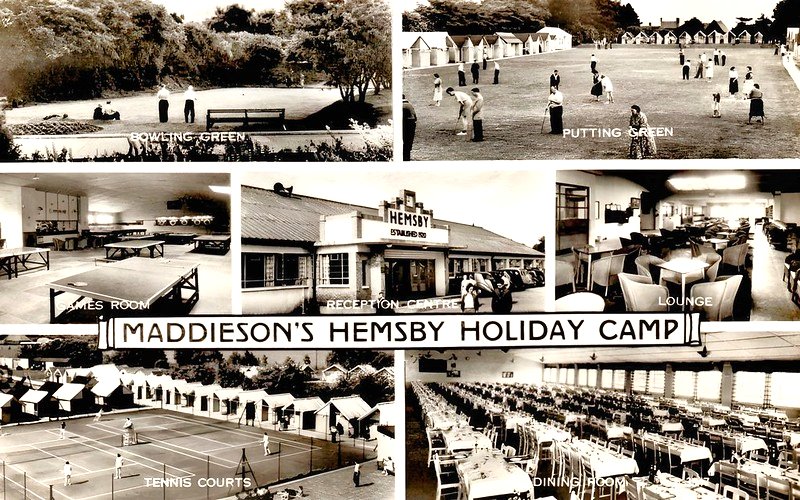 1950s multiview postcard showing the old  Maddiesons Holiday Camp in Hemsby