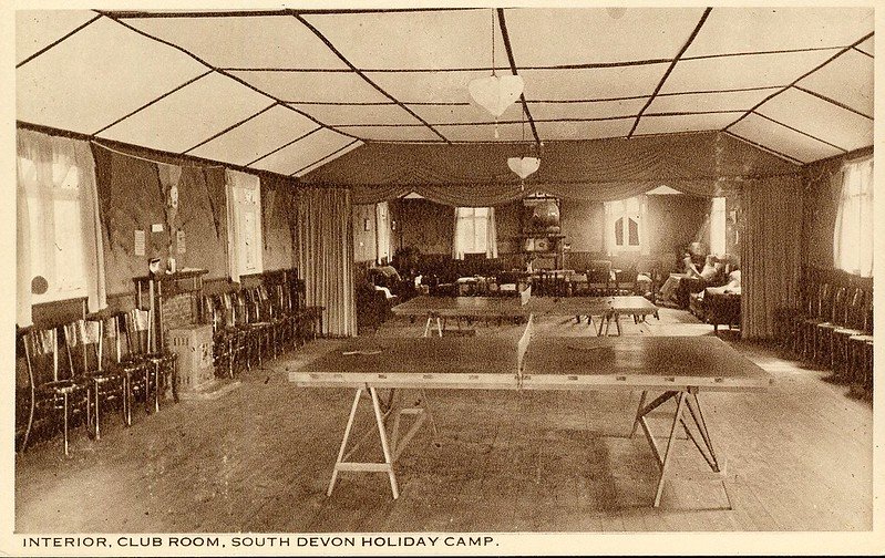 1930s postcard of South Devon holiday camp showing the interior of the club room