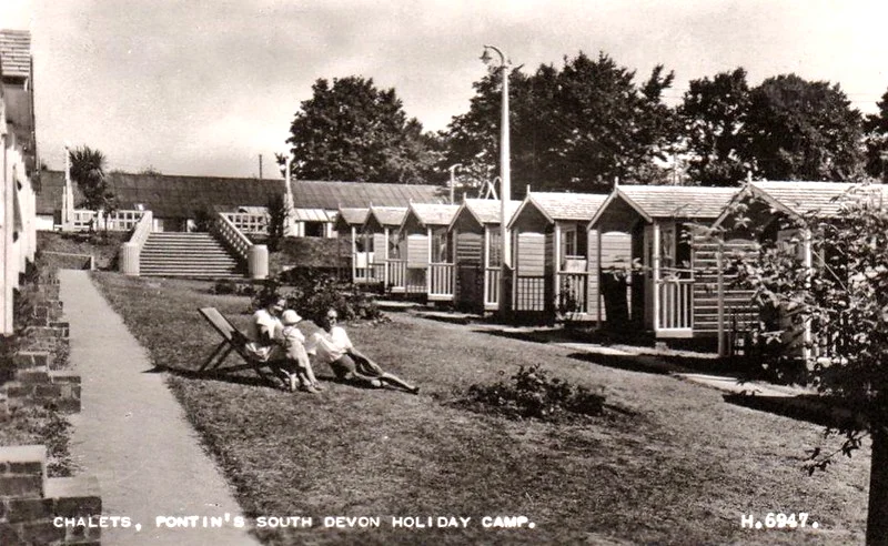 1950s postcard of Pontins south Devon holiday camp showing chalets