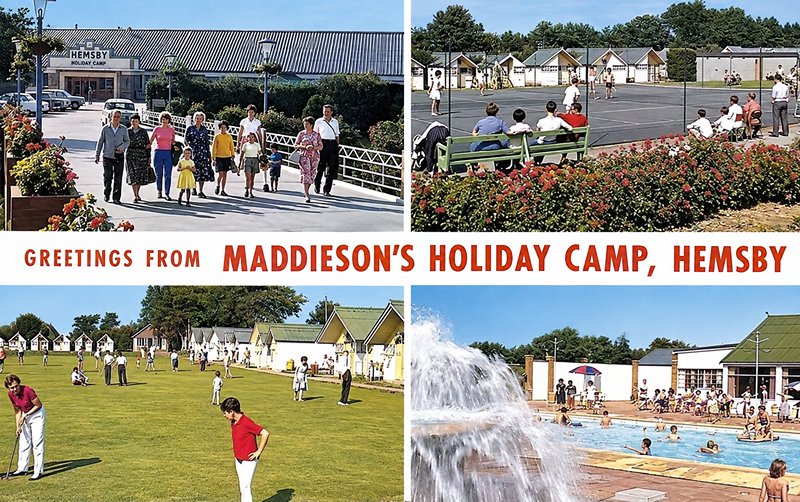 1960s multiview postcard of Maddiesons Hemsby Holiday camp