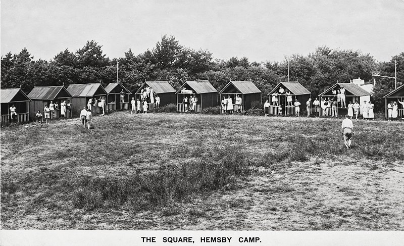 Vintage postcard showing chalets at the old Maddieson's Hemsby Holiday Camp