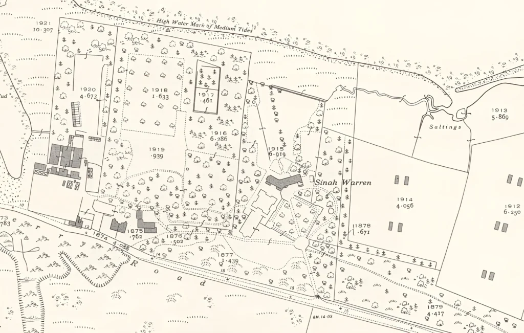 Warner's Sinah Warren Hotel Old map of Sinah Warren before the Holiday camp was built