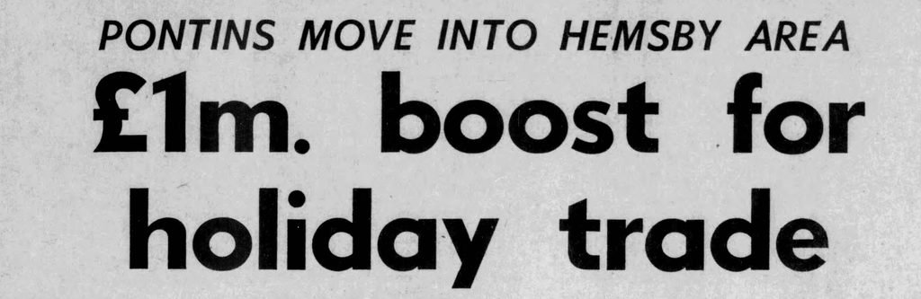 Press cutting from October 1970 about Pontins arriving in Hemsby 