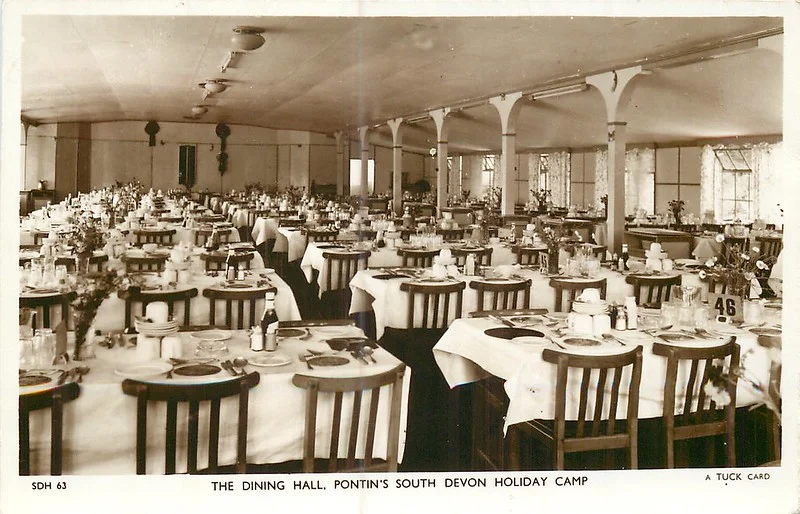 1950s postcard of Pontins south Devon holiday camp showing the dining hall