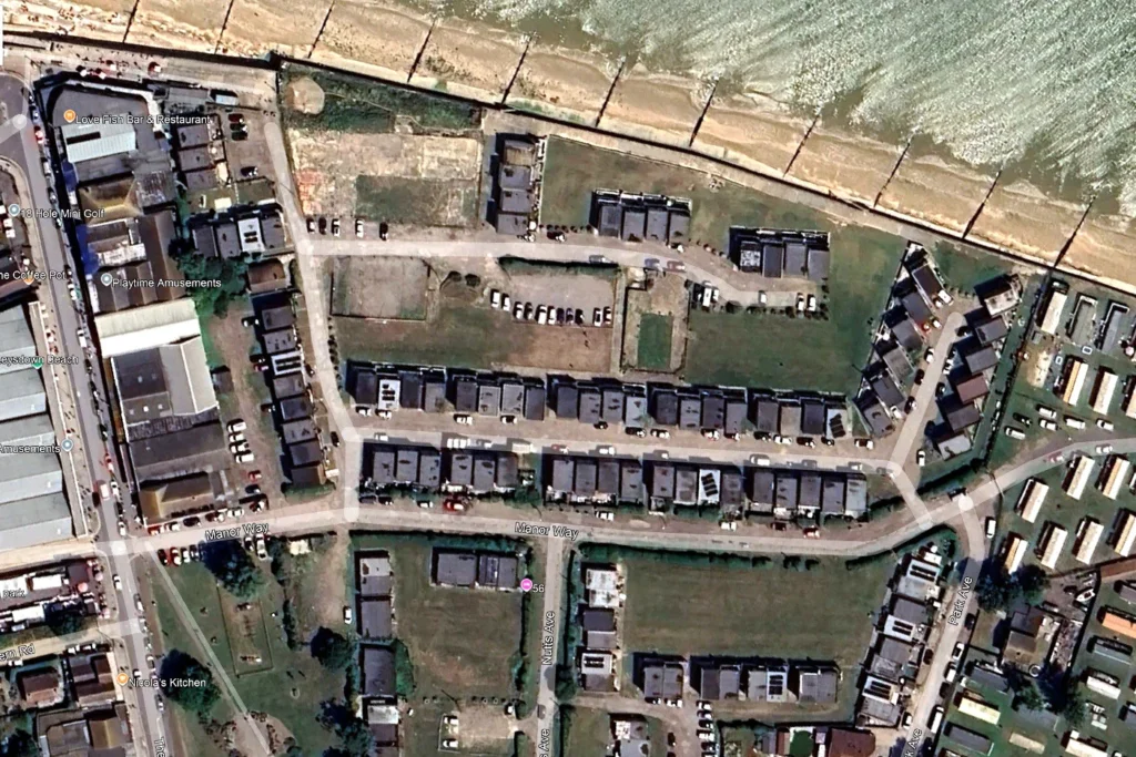 Recent aerial view showing the former location of Leysdown Holiday Camp