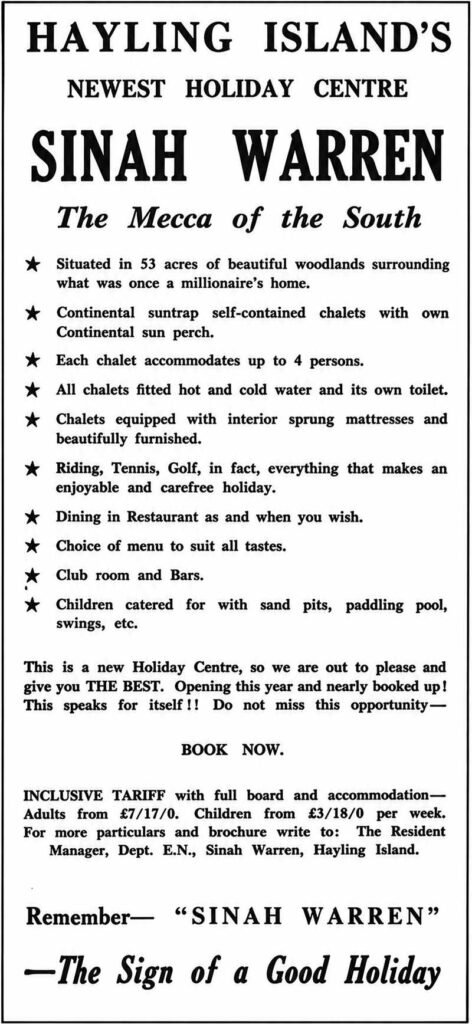 Sinah Warren opening day advert 1958