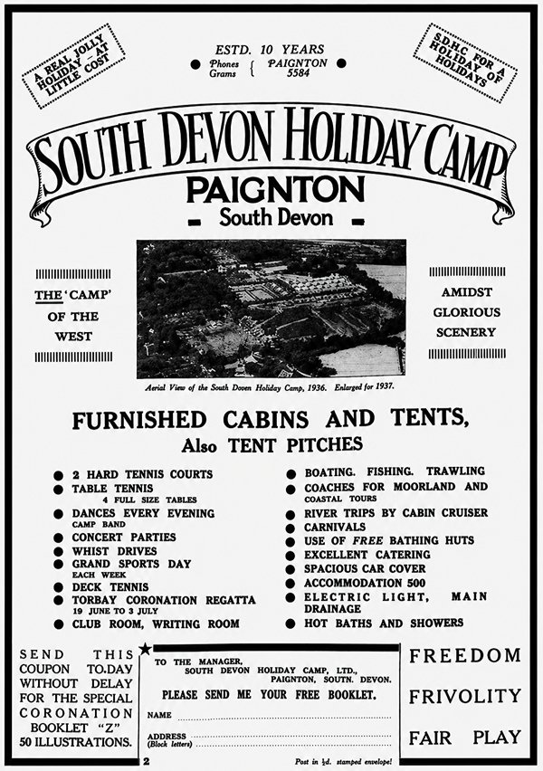 South Devon Holiday Camp 1937 advert