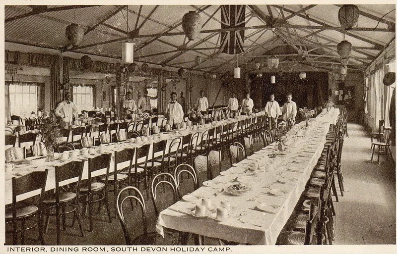 1930s postcard of South Devon holiday camp showing the dining hall