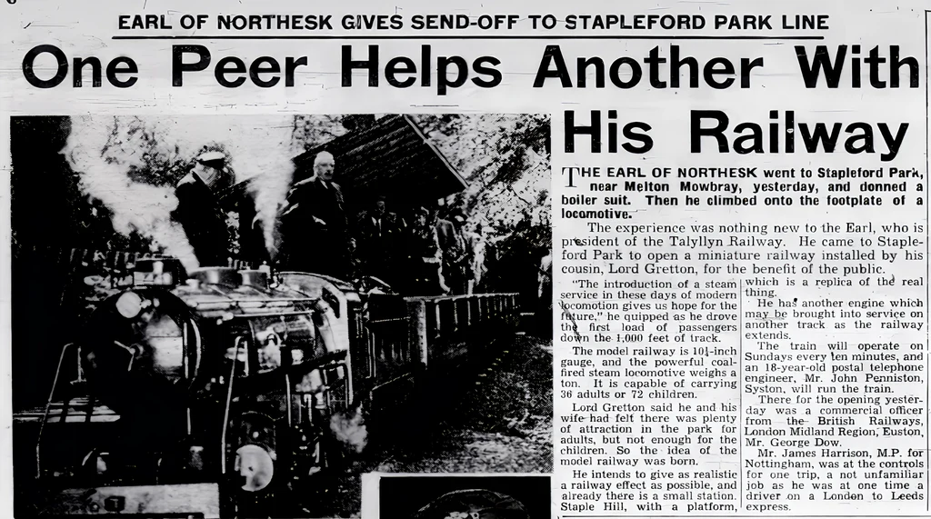 press cutting on opening of stapleford miniature railway