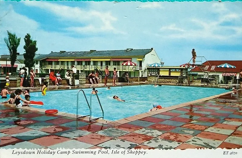 1960s postcard of the swimming pool at Leysdown Holiday Camp