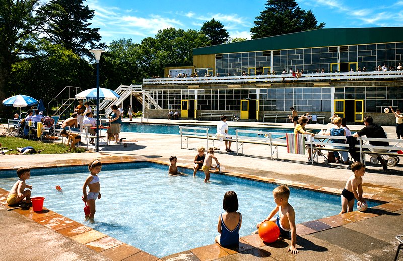 postcard of Warner's woodside bay holiday camp showing the kids paddling pool