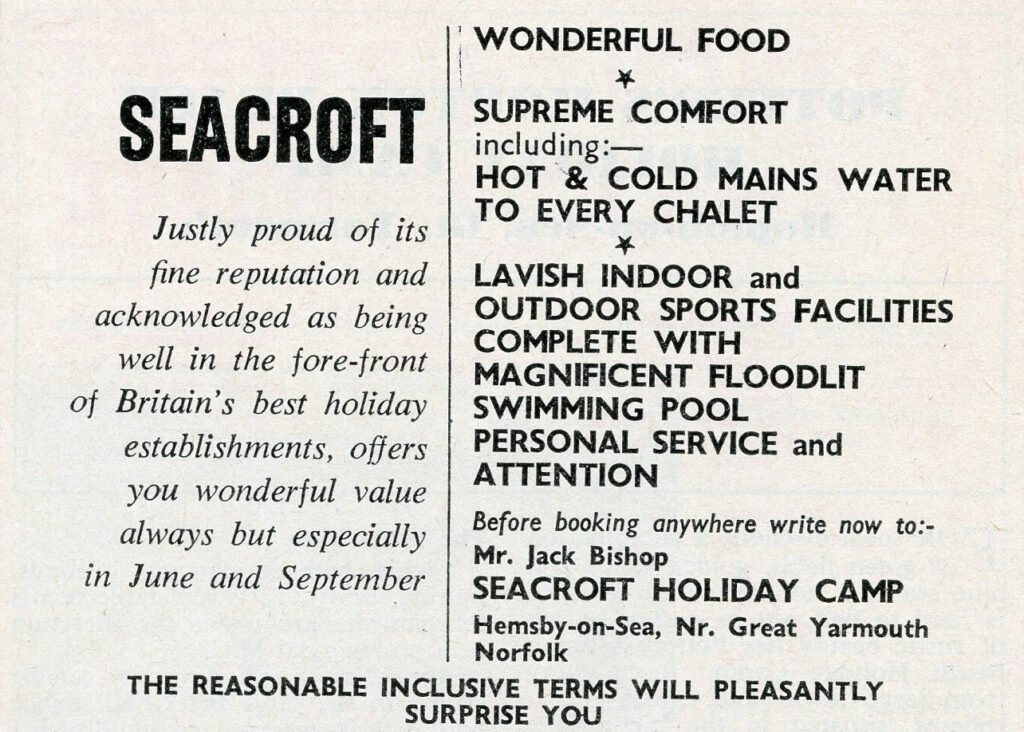1961 advert for Seacroft holiday camp in Hemsby