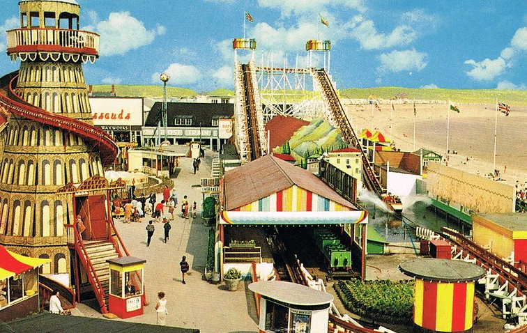 1970s postcard of Coney Beach amusement park in Porthcawl
