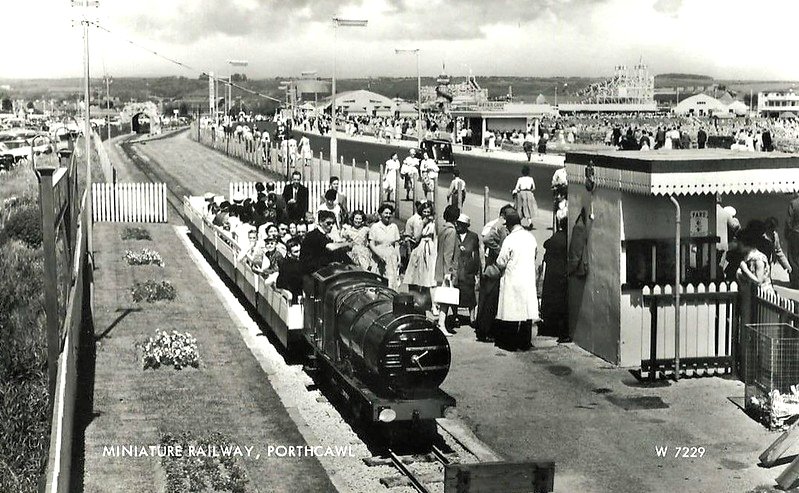 The southern station of the miniature railway at Porthcawl with Coney Beach in the background