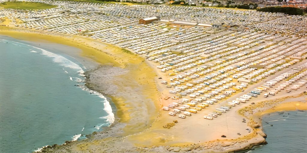 1970s aerial view of Trecco Bay caravan park in Porthcawl