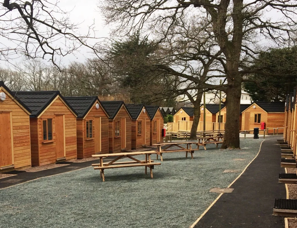 Little Canada today showing new wood chalets