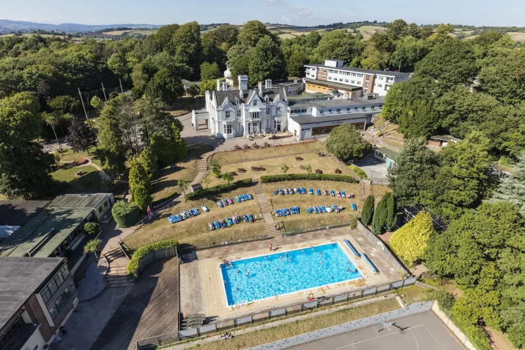 recent aerial view of Barton hall in devon