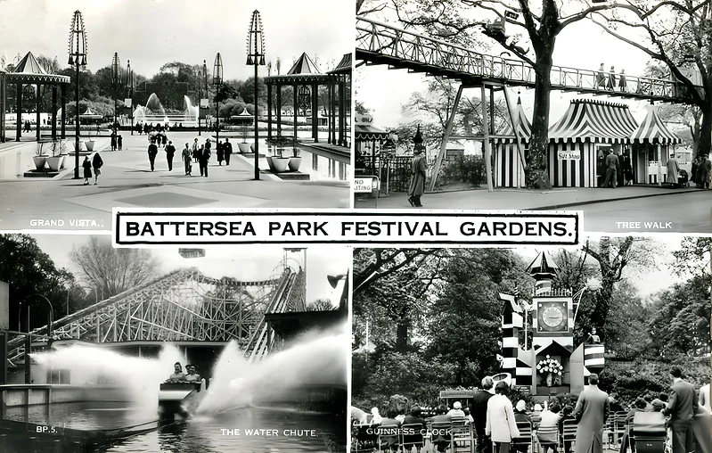 multiview postcard of Battersea Park festival gardens 1950s
