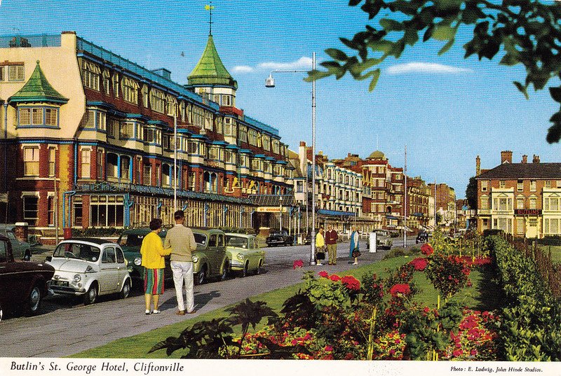We can see 4 Butlins hotels in this postcard, Closest to the camera on the left is the St George's, then the Norfolk and finally the Grand. On the right is the staff-only Prince's Hotel