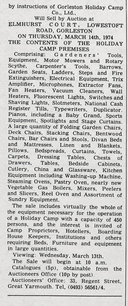 Gorleston Holiday Camp auction 1974