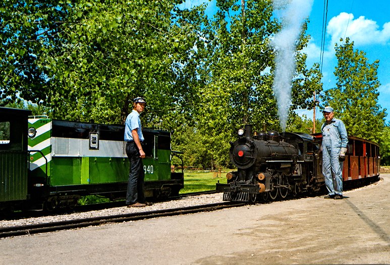The two locomotives used on the Quinsippi Island miniature railroad.