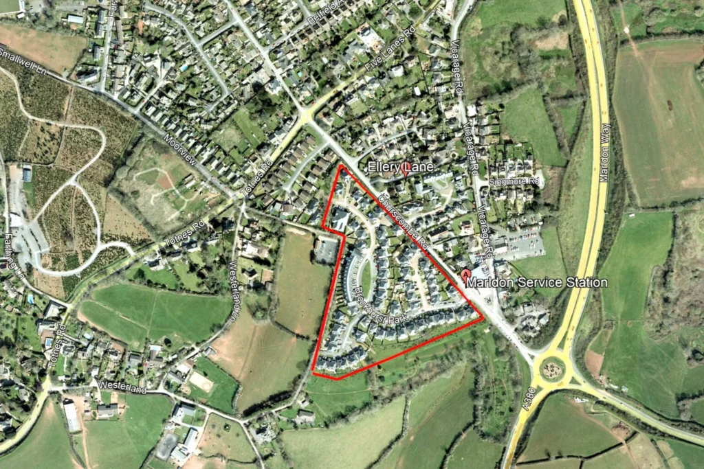 Map showing the former location of the Torbay Chalet Hotel in Marldon