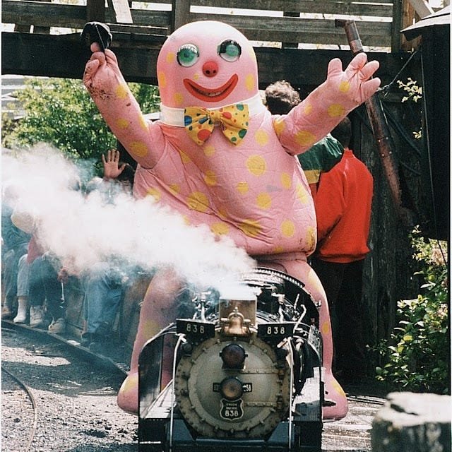 Mr Blobby at Dobwalls 1996. Photo credit: Plymouth Herald