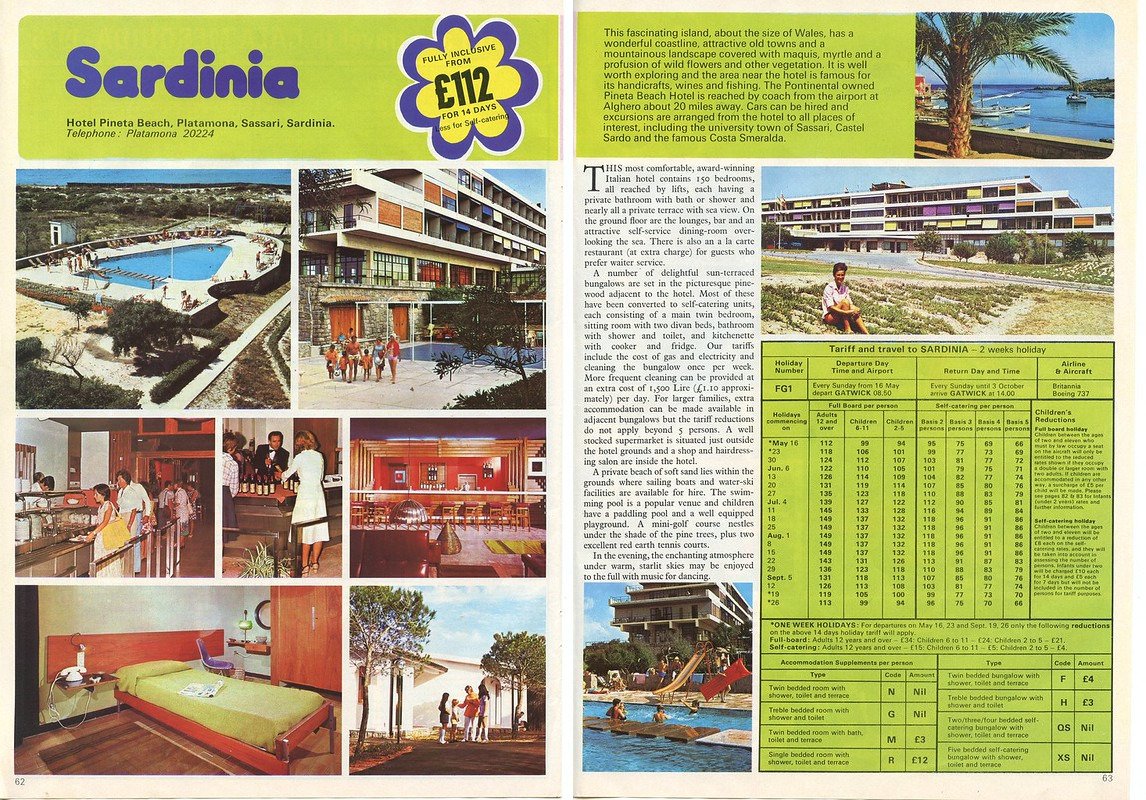 Pontinental Pineta Beach Sardinia 1976 brochure