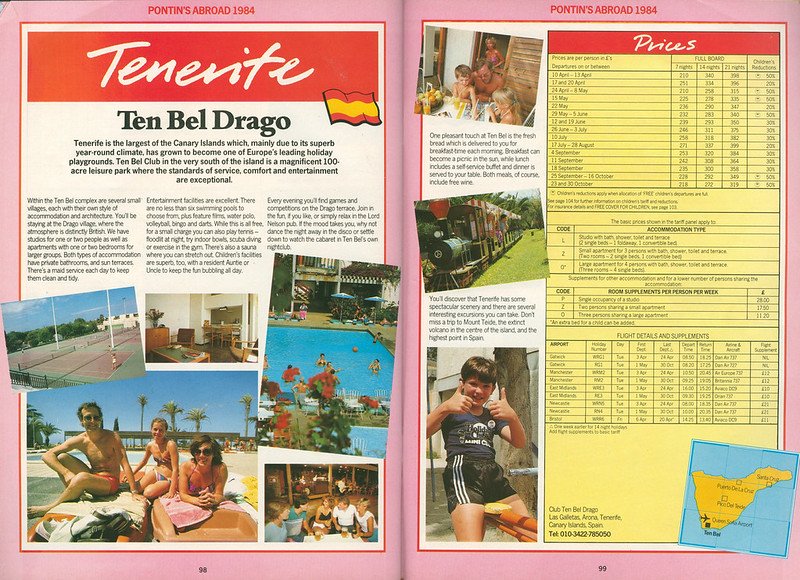Pontinental Ten Bel Drago Canary Islands brochure 1984