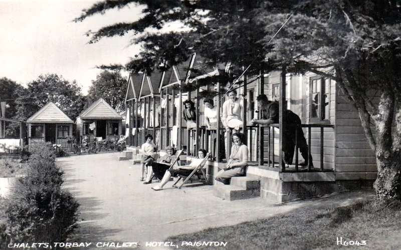 Torbay chalet hotel vintage postcard showing the chalets