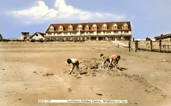 Southdean Holiday Camp, Middleton on Sea Vintage postcard showing the beach at Southdean Holiday Centre in Middleton on Sea