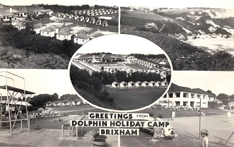 Dolphin Holiday Camp 1950s multiview postcard