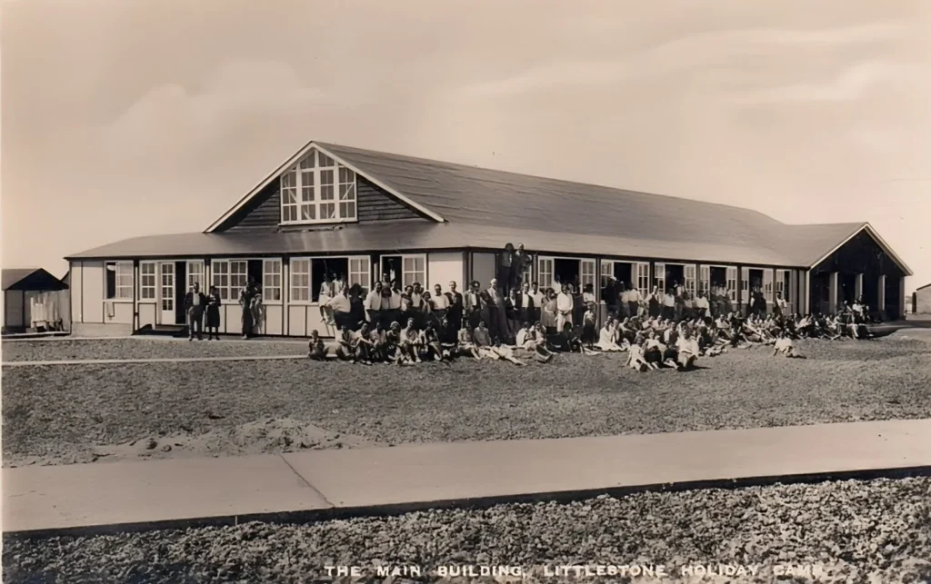Vintage postcard of Maddiesons Littlestone Holiday Camp showing the main building