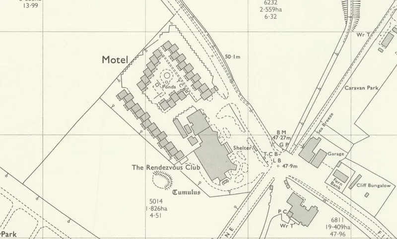 Map showing the motel and pavilion at Wallis's Cayton Bay holiday camp