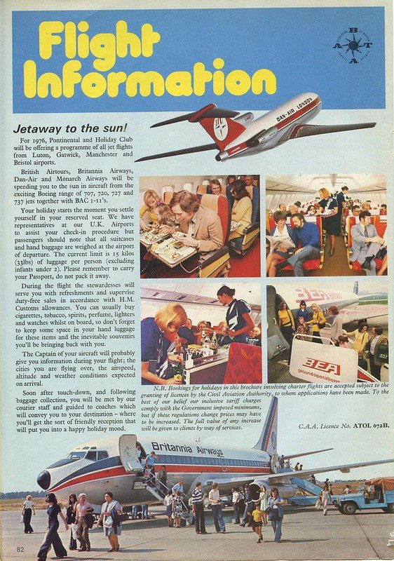 Pontinental flight information 1976 giving details of overseas flights to British tourists