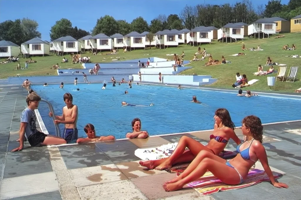 1980s photos of the outdoor swimming pool at Pontins Dolphin holiday camp in Brixham