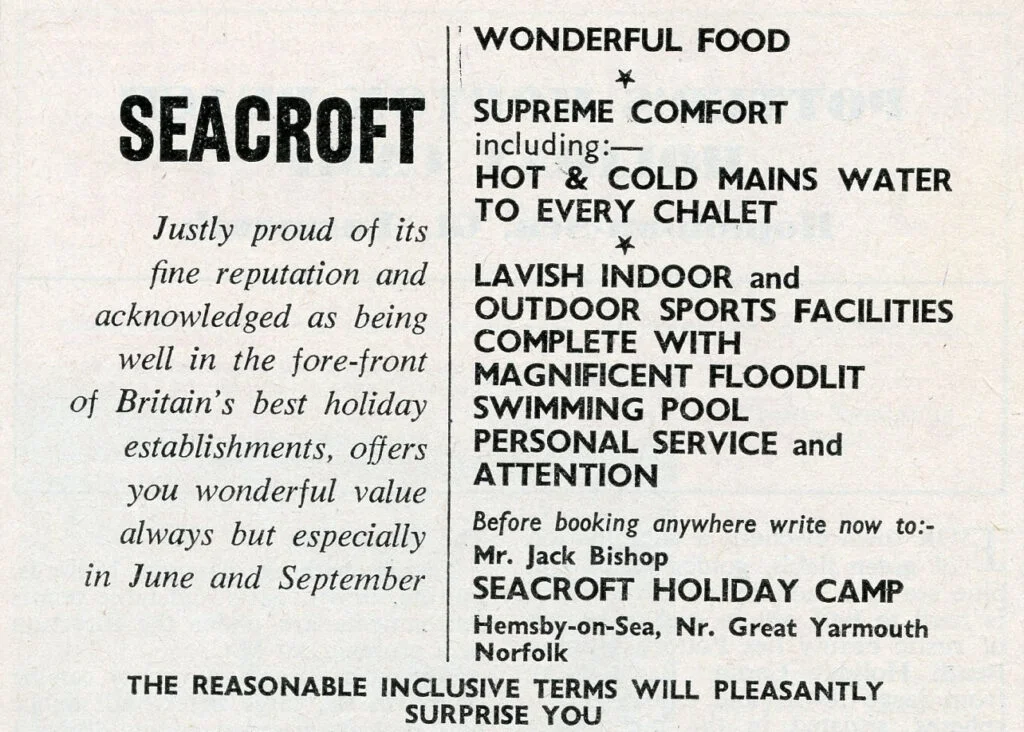 1961 advert for Seacroft holiday camp in Hemsby