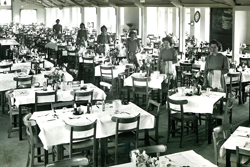 Vintage postcard of Seacroft holiday camp in Hemsby showing the dining hall
