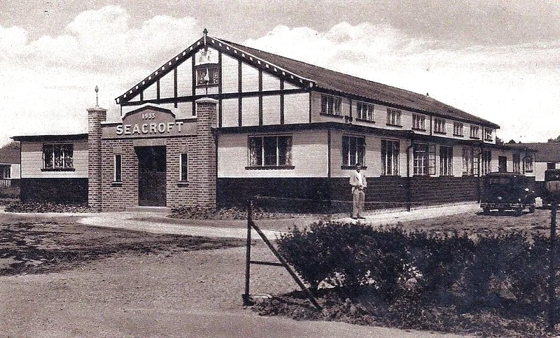 Vintage postcard of Seacroft holiday camp in Hemsby showing the main building