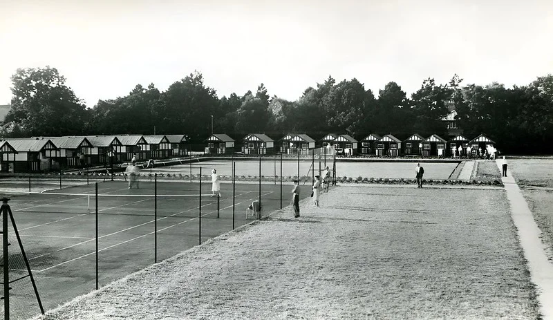 Vintage postcard of Seacroft holiday camp in Hemsby showing the tennis courts