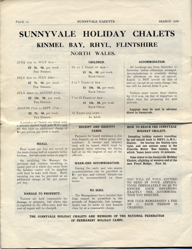 Sunnyvale Holiday Camp brochure 1938