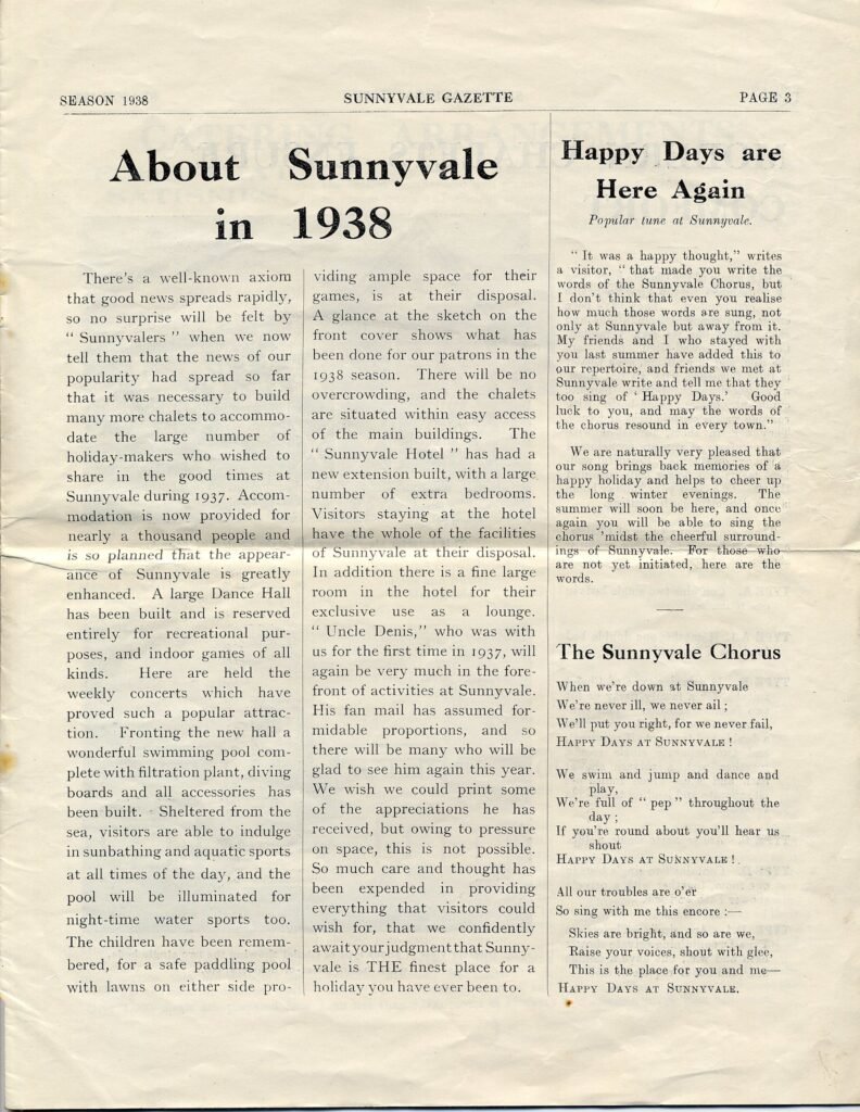 Sunnyvale Holiday Camp brochure 1938