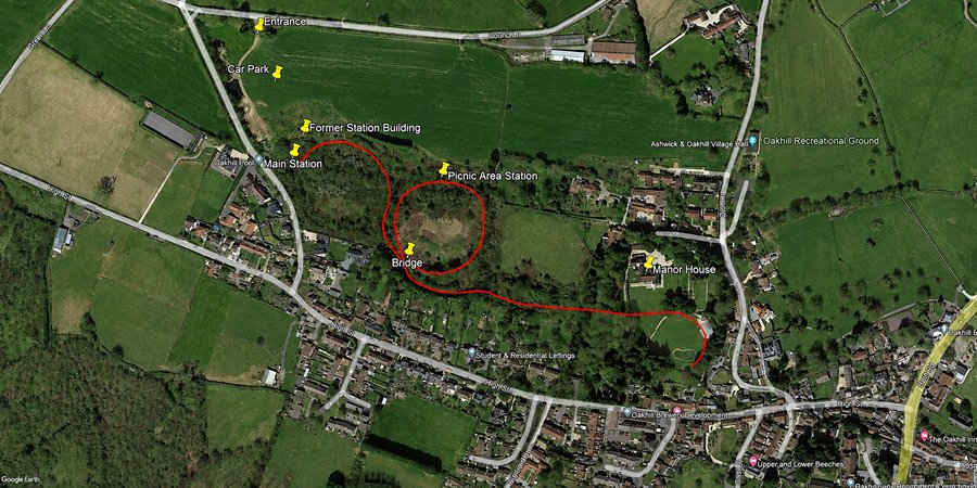 Map showing the route of the Oakhill Manor miniature railway