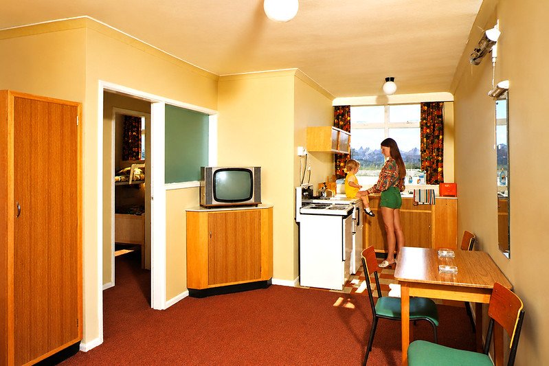 Pontins Southport chalet interior 1970s