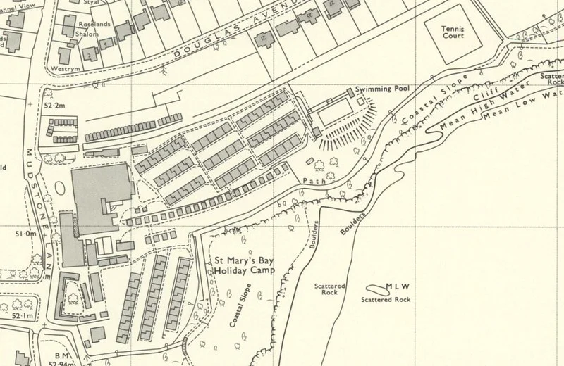1960s map of St Mary's Bay Holiday Camp showing the Pontins alterations